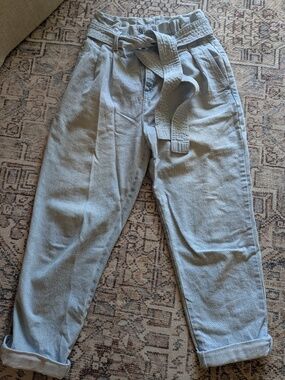 light wash denim paper bag jeans